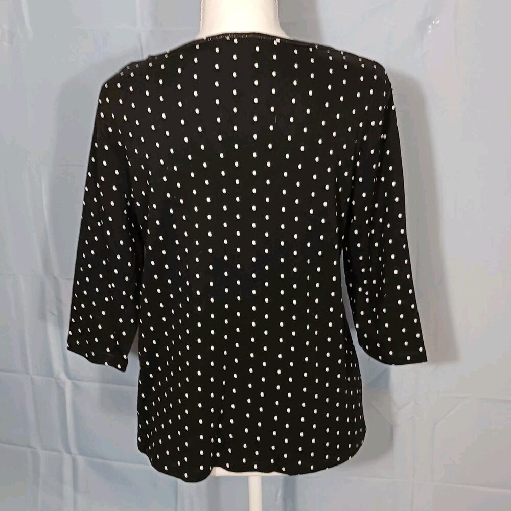 Onque Top Women's Medium 3/4 Sleeve Black with White Polka Dot Cotton EUC - Picture 2 of 9